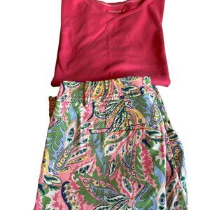 Croft&Barrow Pink Pull Over Top Size Large Talbot Paisley Bermuda Shorts Size 8